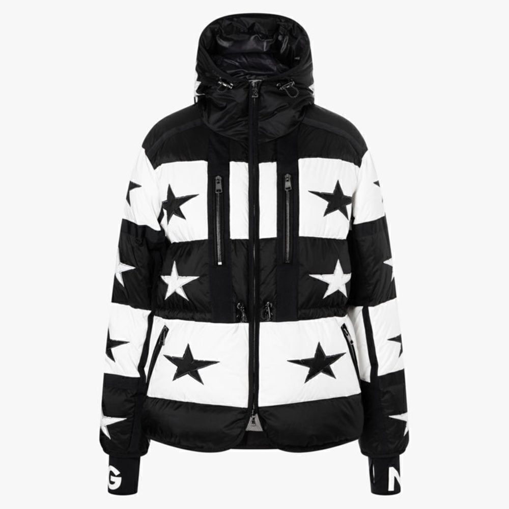 Bogner Paula D Down Ski Jacket Black White Stars NWT US 6